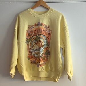Billabong Vibrant Yellow Graphic Crewneck Sweater Size Medium 48” Chest